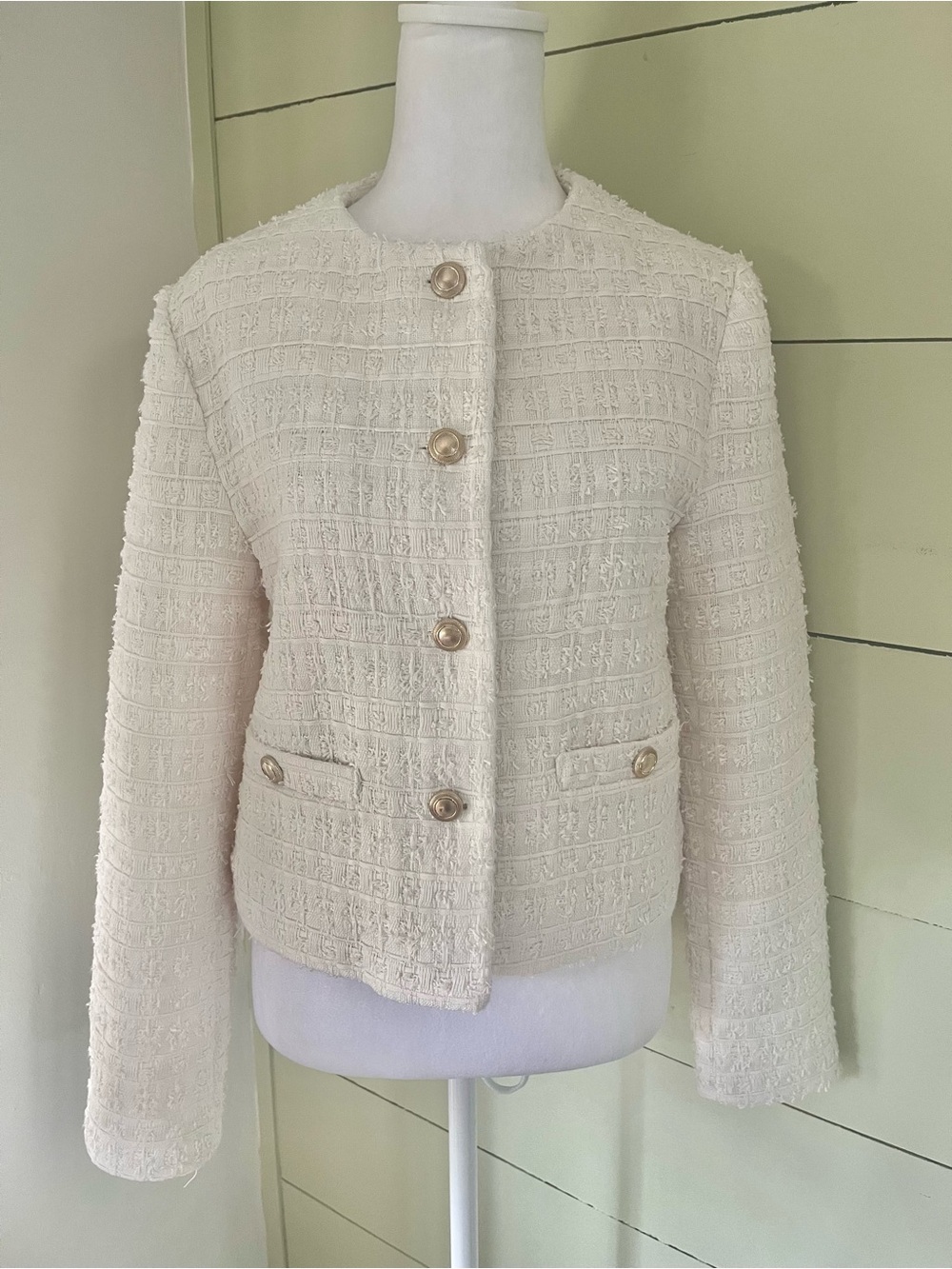 Zara Cream Tweed Jacket with Gold Buttons